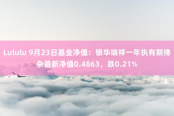 Lululu 9月23日基金净值：银华瑞祥一年执有期搀杂最新净值0.4863，跌0.21%