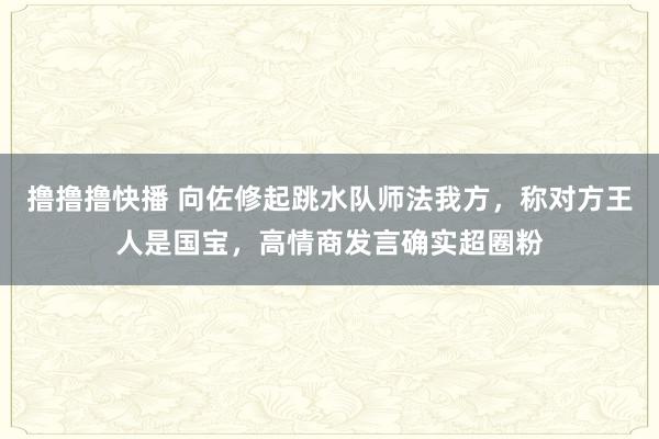 撸撸撸快播 向佐修起跳水队师法我方，称对方王人是国宝，高情商发言确实超圈粉