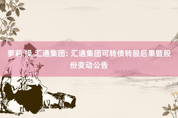 萝莉 操 汇通集团: 汇通集团可转债转股后果暨股份变动公告