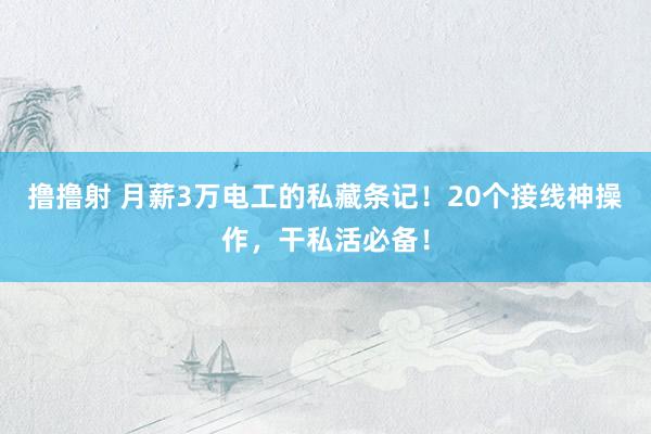 撸撸射 月薪3万电工的私藏条记！20个接线神操作，干私活必备！