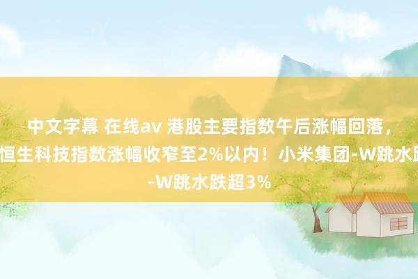 中文字幕 在线av 港股主要指数午后涨幅回落，恒指、恒生科技指数涨幅收窄至2%以内！小米集团-W跳水跌超3%