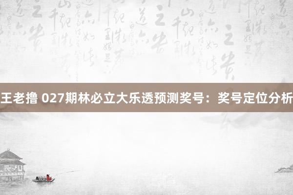 王老撸 027期林必立大乐透预测奖号：奖号定位分析