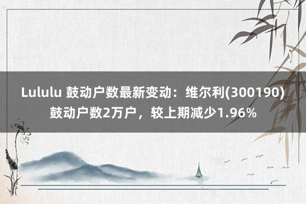 Lululu 鼓动户数最新变动：维尔利(300190)鼓动户数2万户，较上期减少1.96%